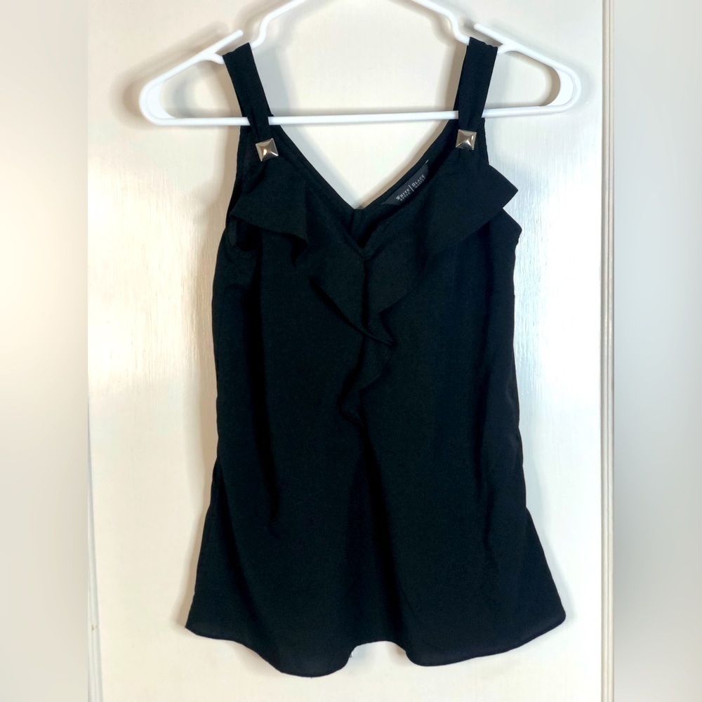 WHBM black sleeveless blouse v-neck ruffle cami tank style XS